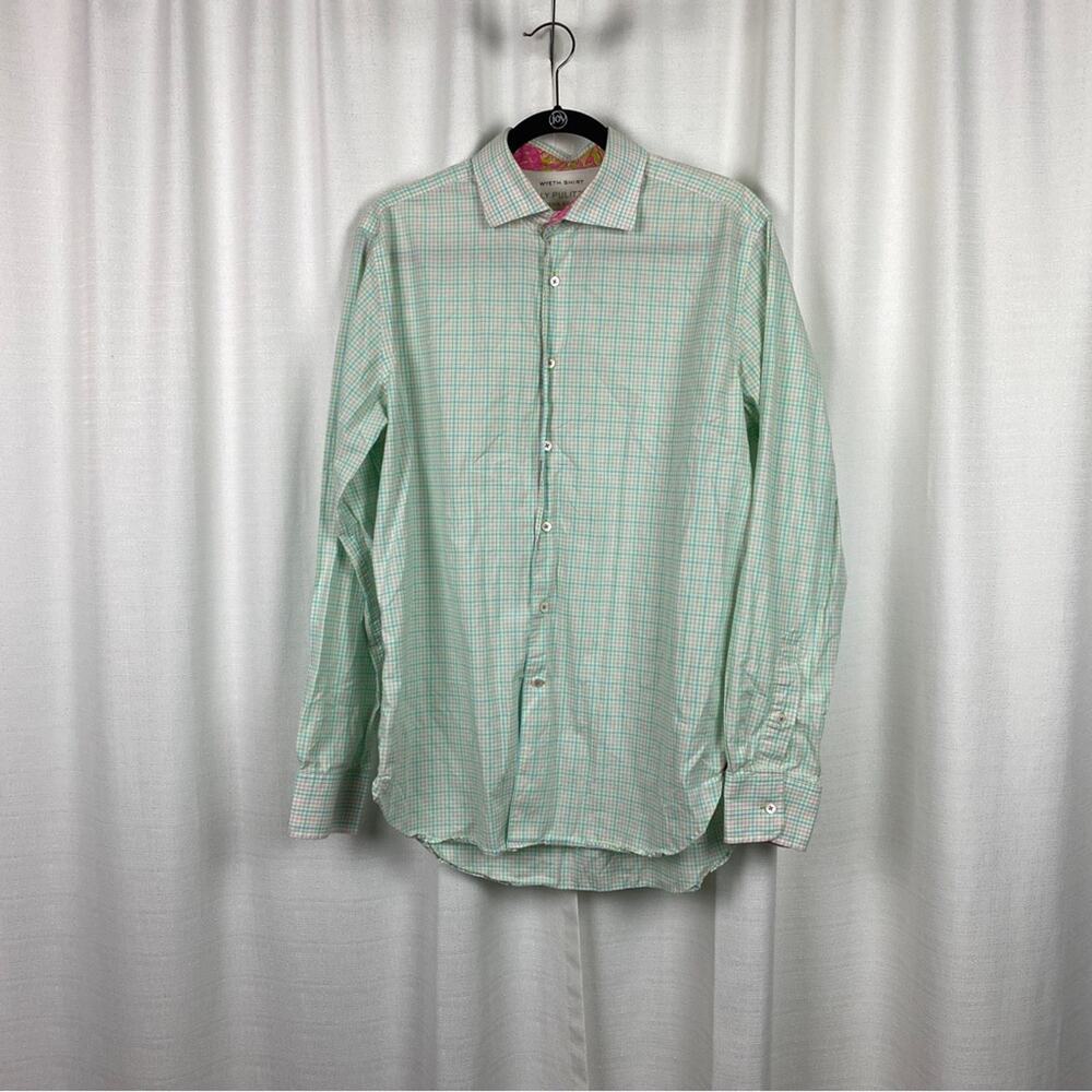 Lilly Pulitzer Pink&Teal Plaid Wyeth Mens Button Up Shirt Sz.M